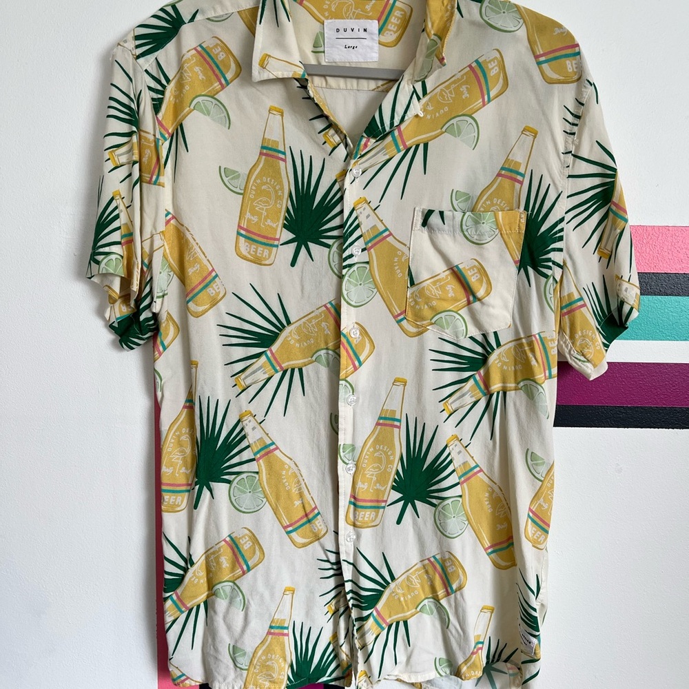 DUVIN Beer Hawaiian Button down party shirt